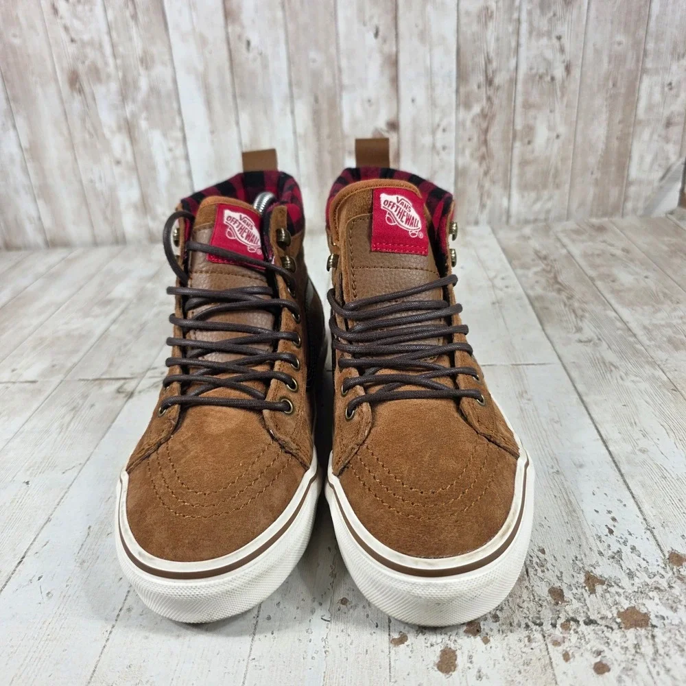 Vans‎ Sk8-Hi MTE Brown Suede Plaid Flannel High Top Sneakers Womens 7 Mens 5.5